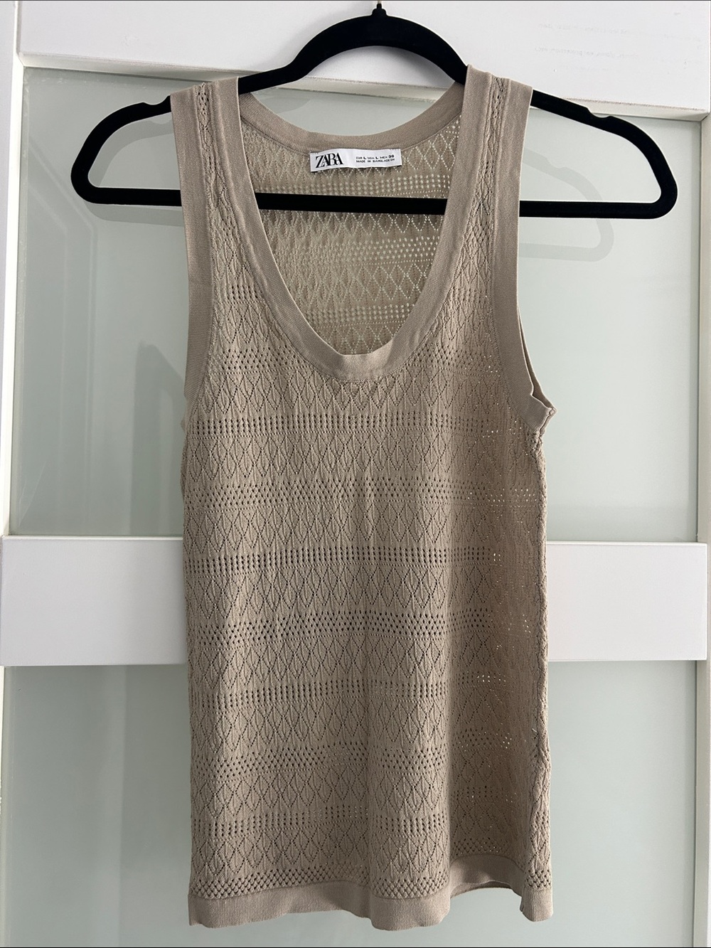 ZARA Taupe Openwork Knit Tank. Size Medium. 23”long